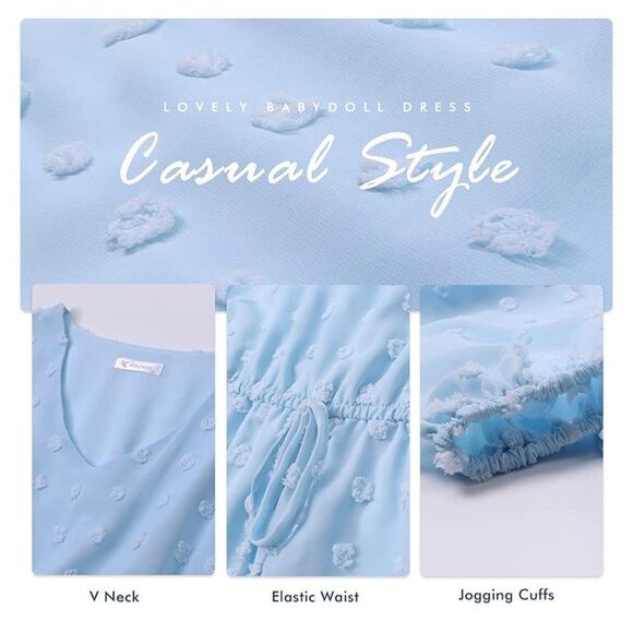 KIRUNDO Dress Long Sleeves V Neck Flowy Mini Dress Swiss dot Chiffon S - Picture 5 of 5